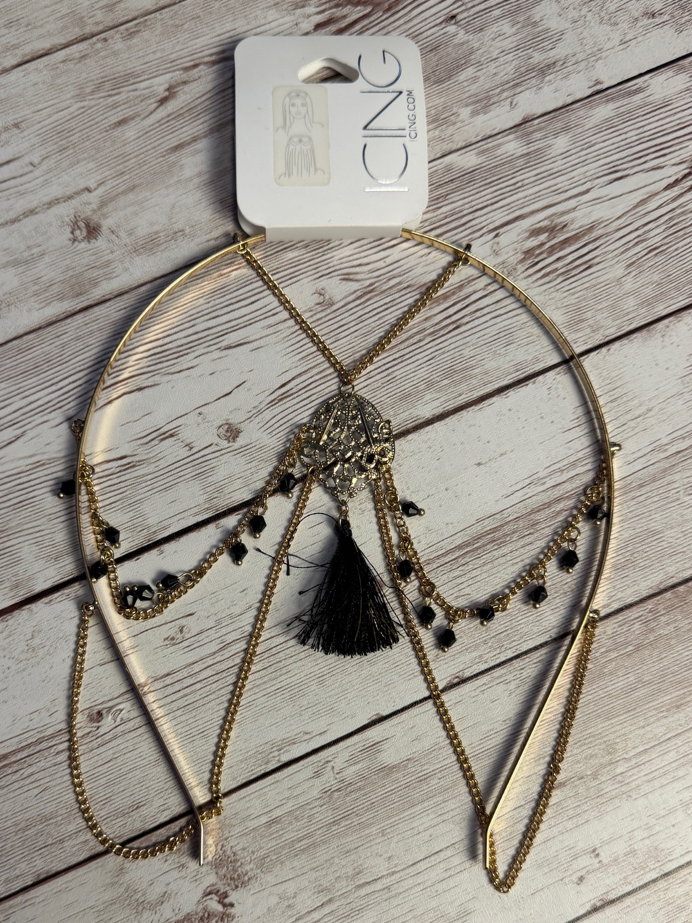 Gold and Black Multi-Layer Tassel head piece - Women Accessories